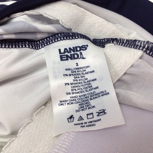 Lands' End Bandeau Tankini Sz 2 Swimsuit Top Blue White Striped Padded - Picture 7 of 9